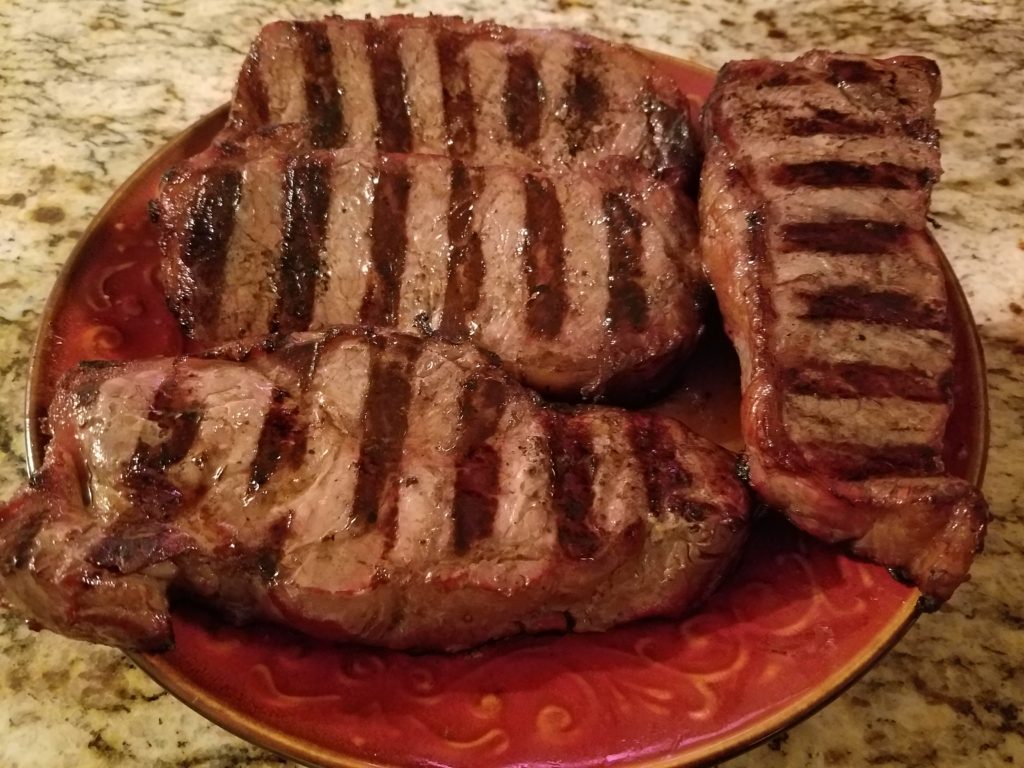 Finished reverse seared strip steaks