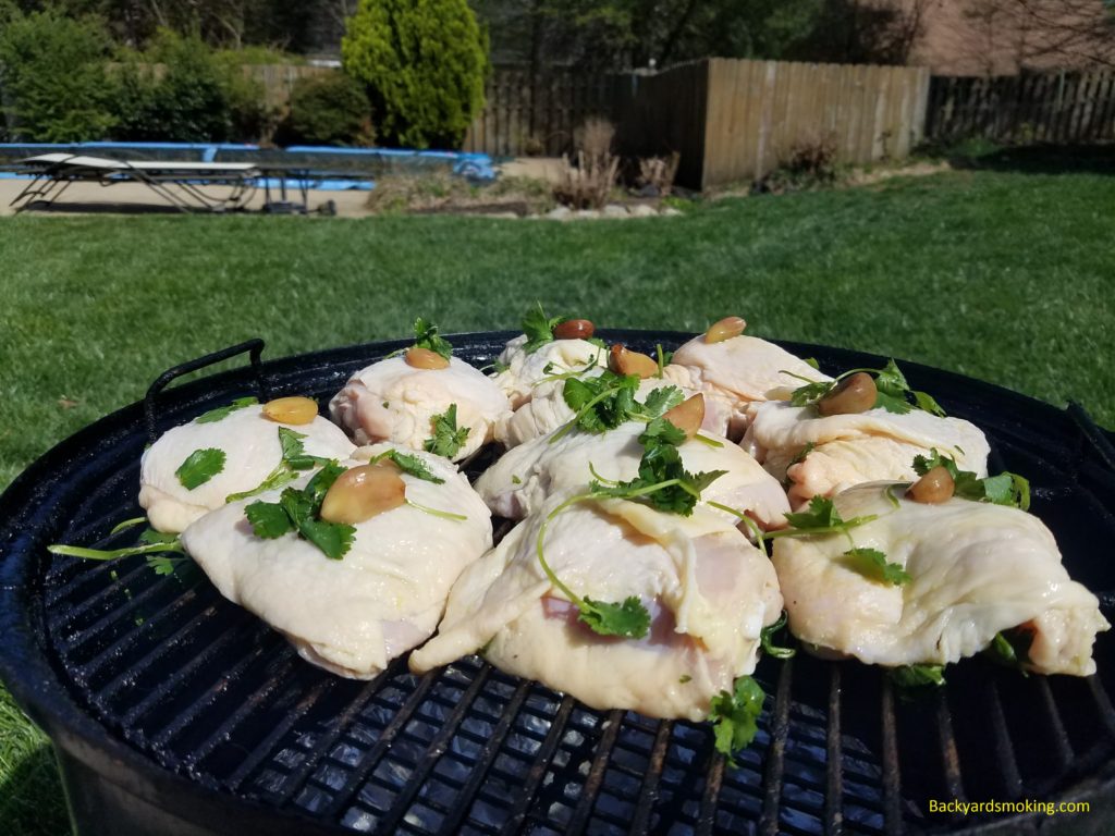 Chicken thighs on the 18-inch Weber Smokey Mountain