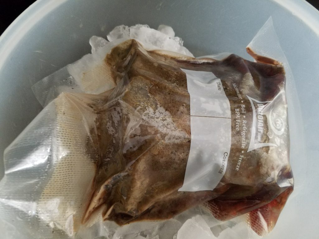 Eye round shocked in cold water after sous vide