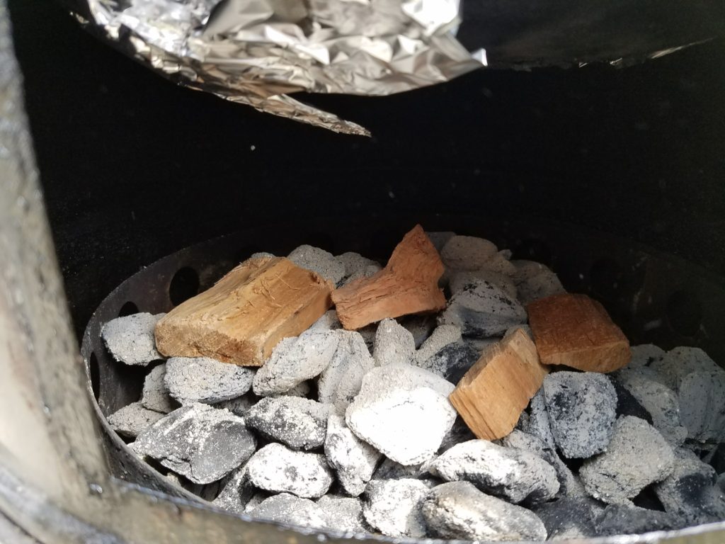 Cherry wood chunks added to the smoker