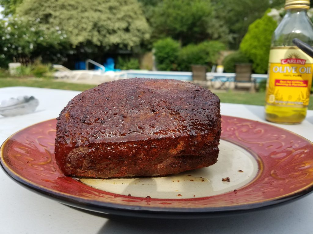 Eye round pulled from the smoker