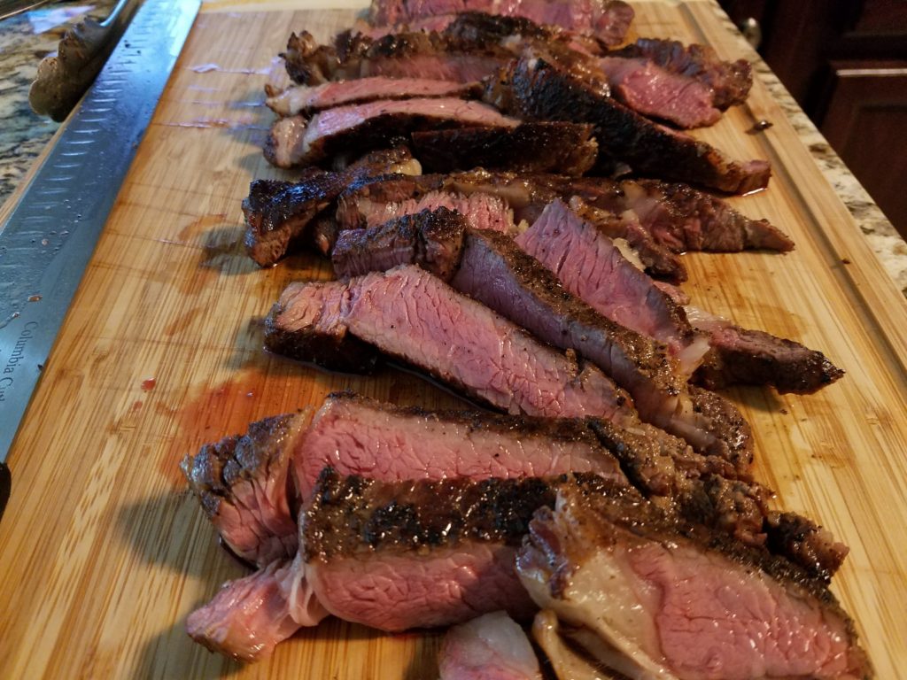 Sliced sous vide, smoked, and seared ribeye alternate