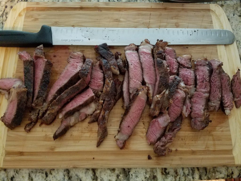 Sliced sous vide, smoked, and seared ribeye