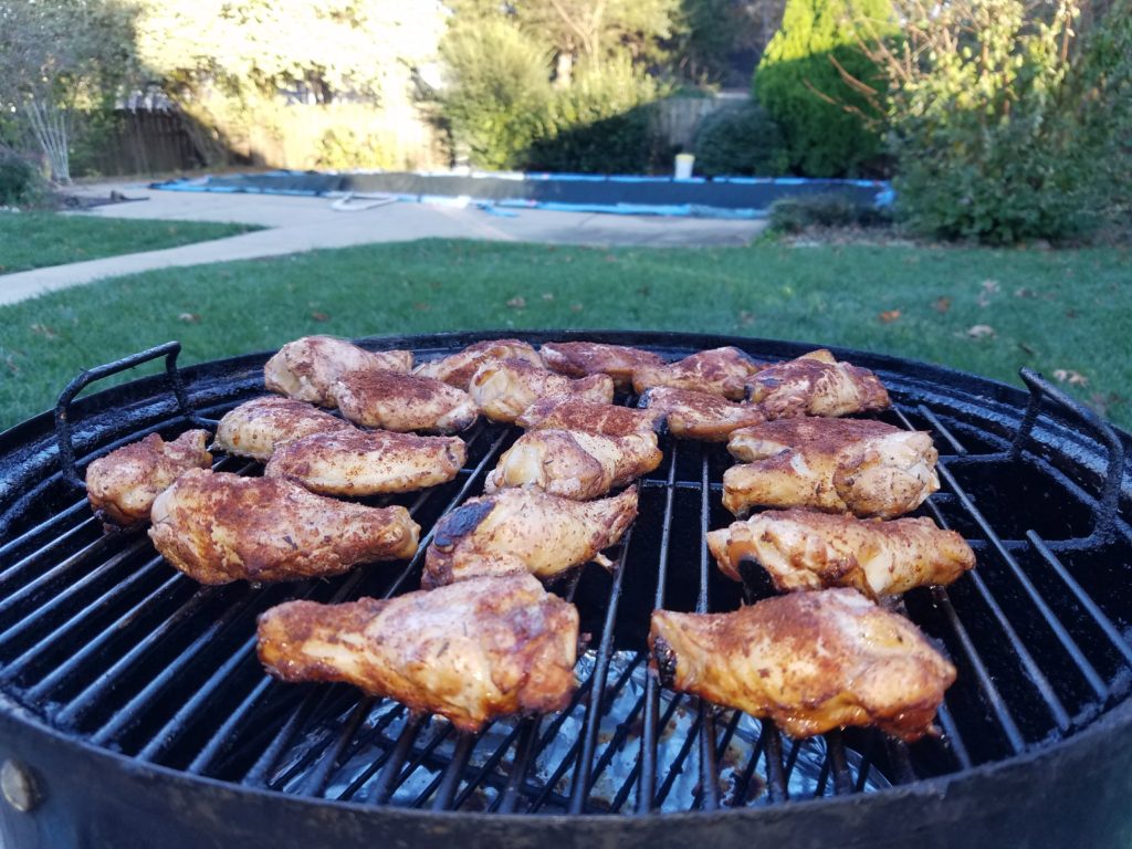 Batch B wings at the one-hour mark, about 125 degrees internal
