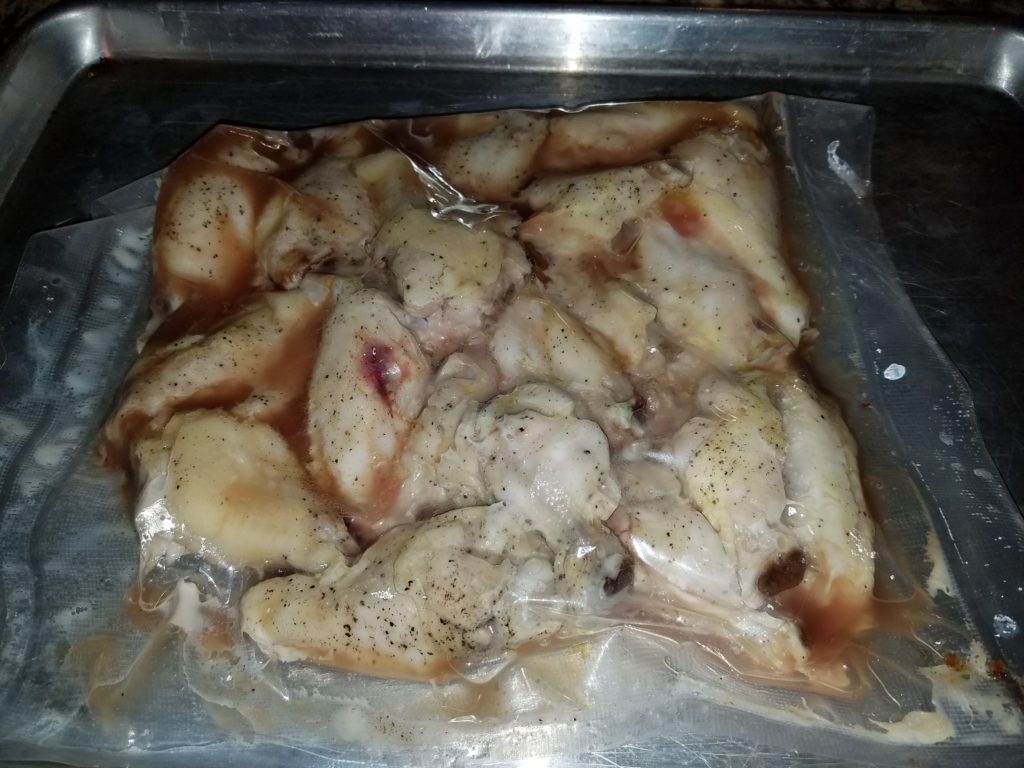 Batch A wings removed from the sous vide bath after 2 hours
