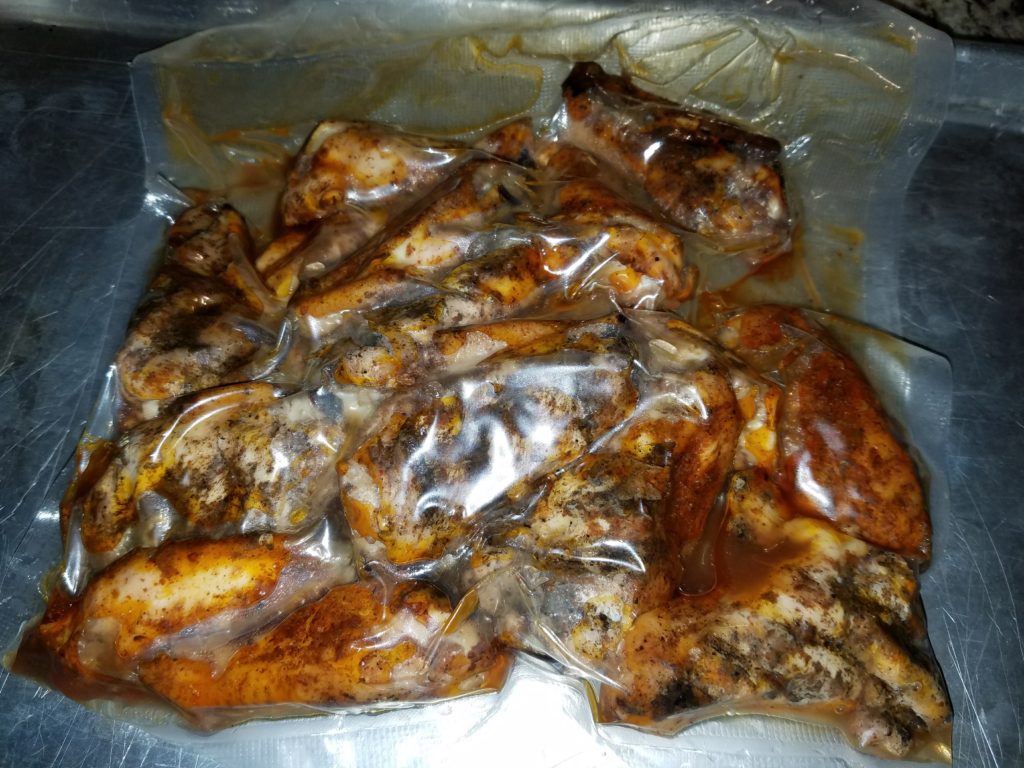 Batch B wings removed from the sous vide bath after their full 2 hours