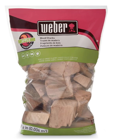 Apple wood chunks, used for a lighter, sweeter smoke on chicken and pork loins