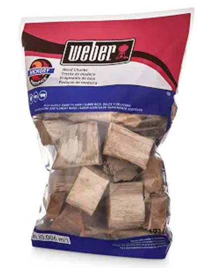 Hickory wood chunks, used for smoking pork butts, pork loins, and cashews